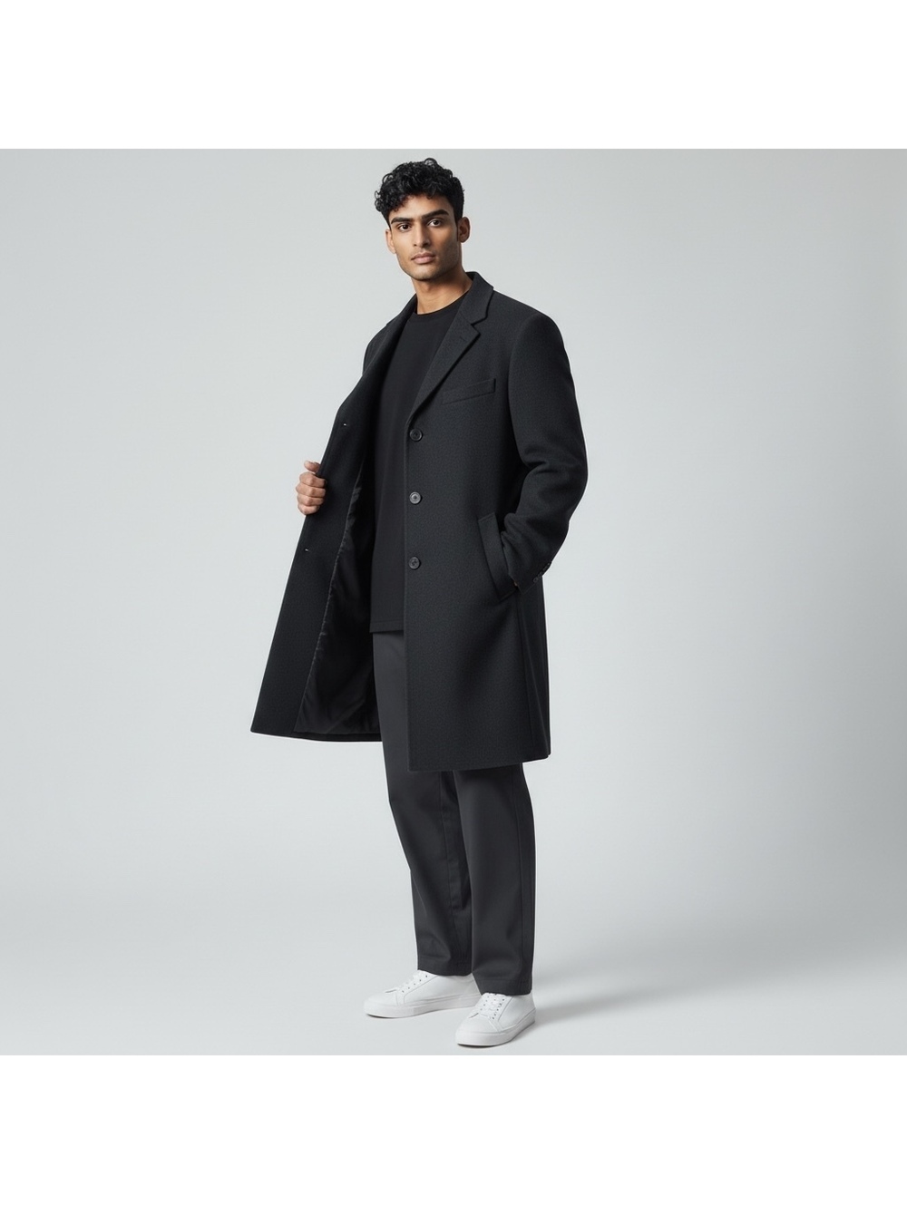 Jos. A. Bank Men's Black 100% Wool Overcoat, Size 42S CorpCore Academia